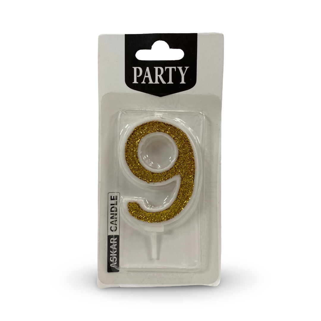 Gold Glitter Number "9" Birthday Candle