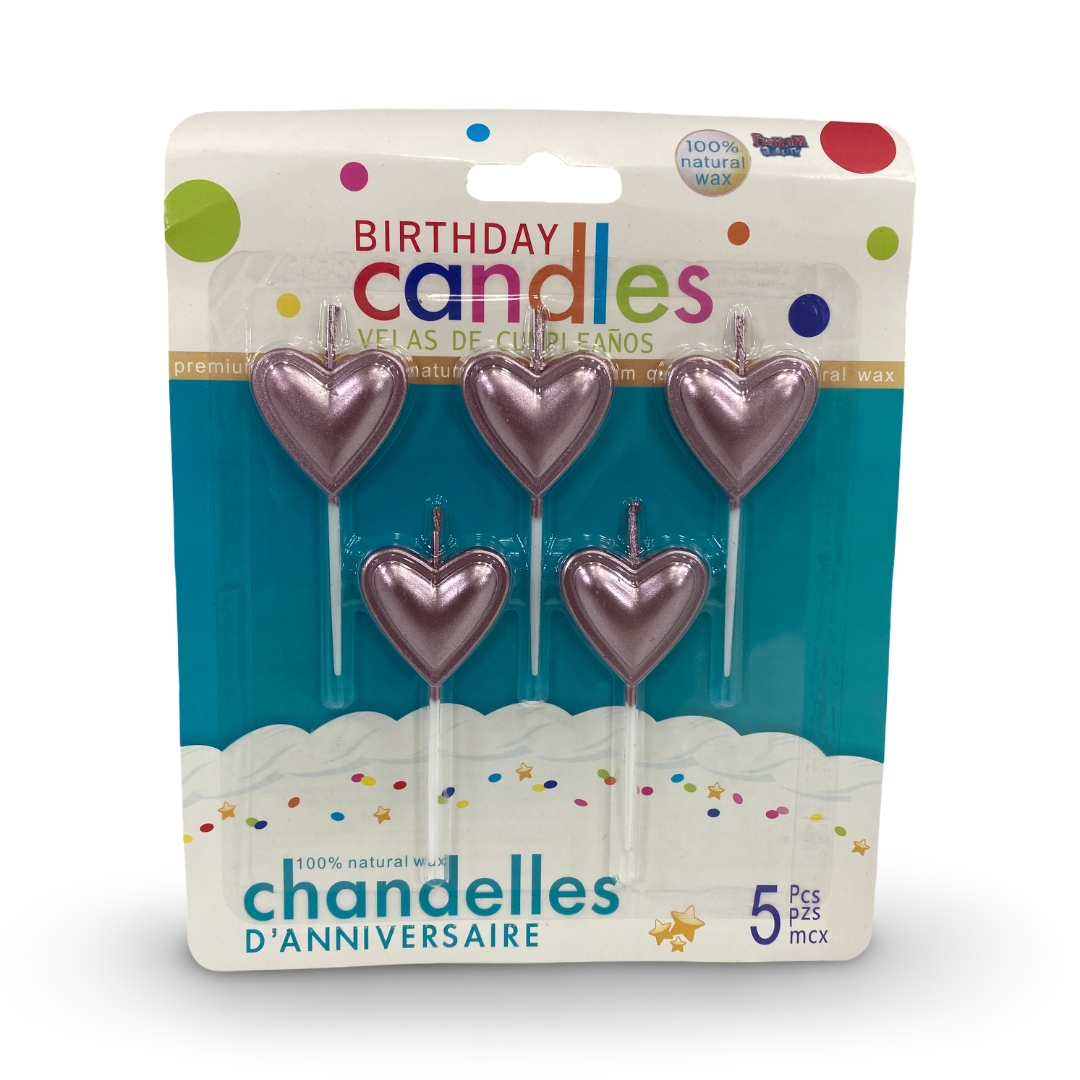 Metallic Heart-Shaped Birthday Cake Candles – Dusty Pink 5 Pcs