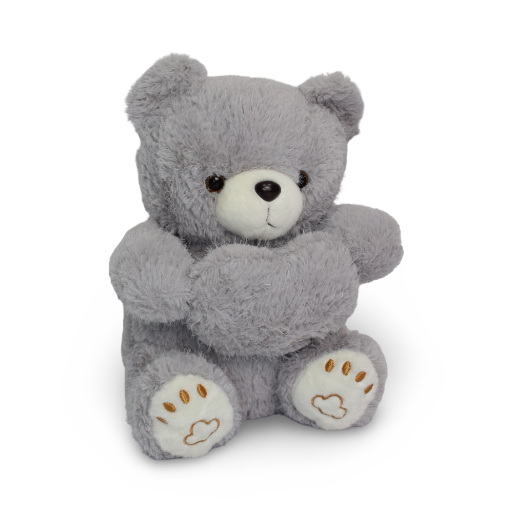 Soft Plush Teddy Bear – Grey with Heart Design