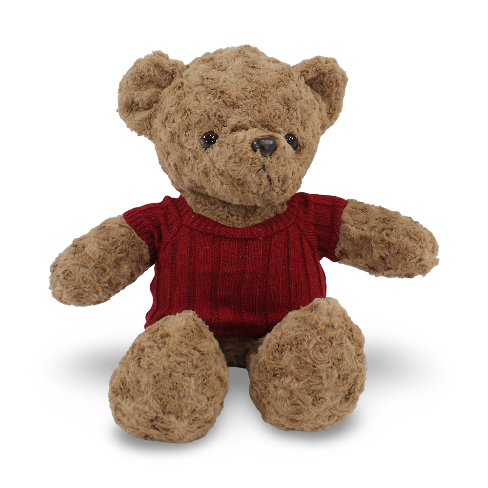 Fur Teddy Bear Plush Toy - Coffee with Burgundy T-Shirt