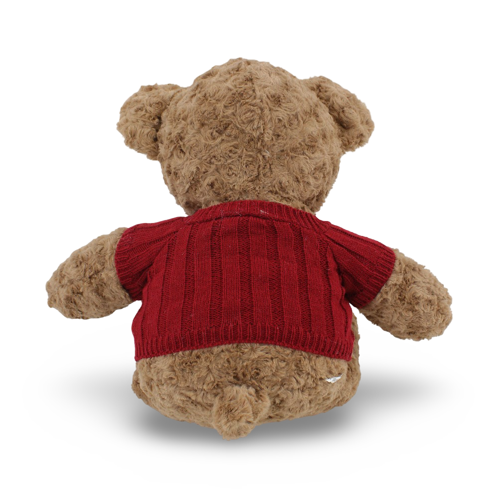 Fur Teddy Bear Plush Toy - Coffee with Burgundy T-Shirt