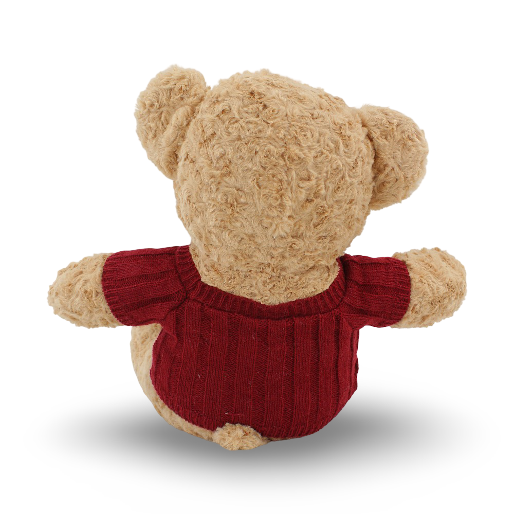 Fur Teddy Bear Plush Toy - Beige with Burgundy T-Shirt