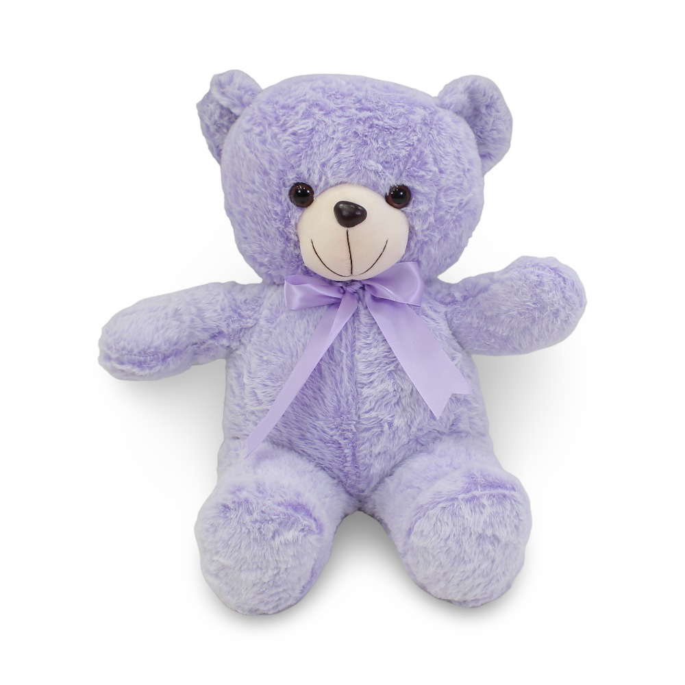 Plush Teddy Bear with Ribbon Bow – Purple