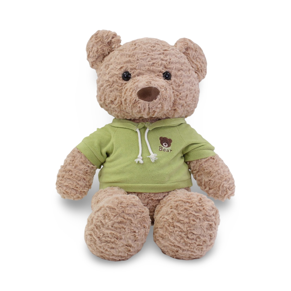 Plush Teddy Bear with Green Hooded T-Shirt – Coffee