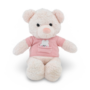 Fur Teddy Bear Plush Toy – Pink with Pink Knitted T-Shirt
