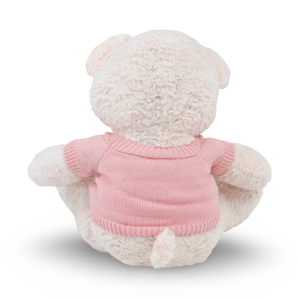 Fur Teddy Bear Plush Toy – Pink with Pink Knitted T-Shirt