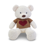 Plush Teddy Bear with Knitted Heart-Themed T-Shirt – Off-White