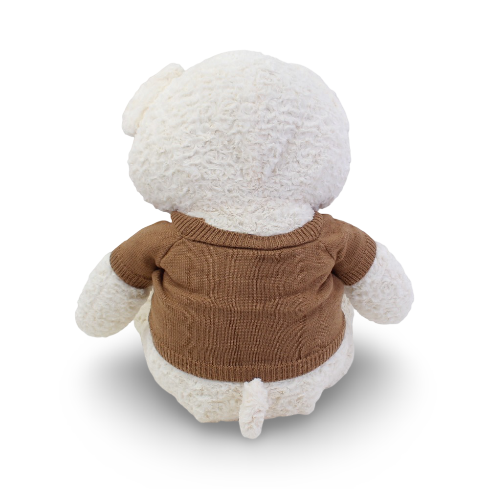 Plush Teddy Bear with Knitted Heart-Themed T-Shirt – Off-White
