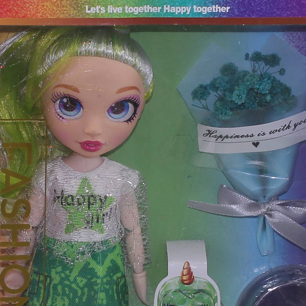 Rainbow Fashion Girl Doll – Green Outfit with Slime Set