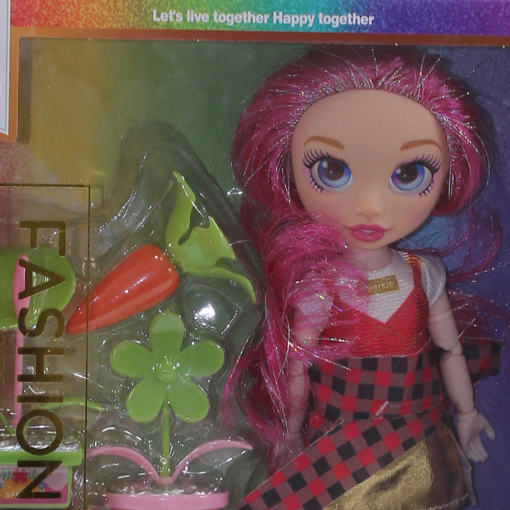 Rainbow Fashion Girl Doll  – Fuchsia with Plants