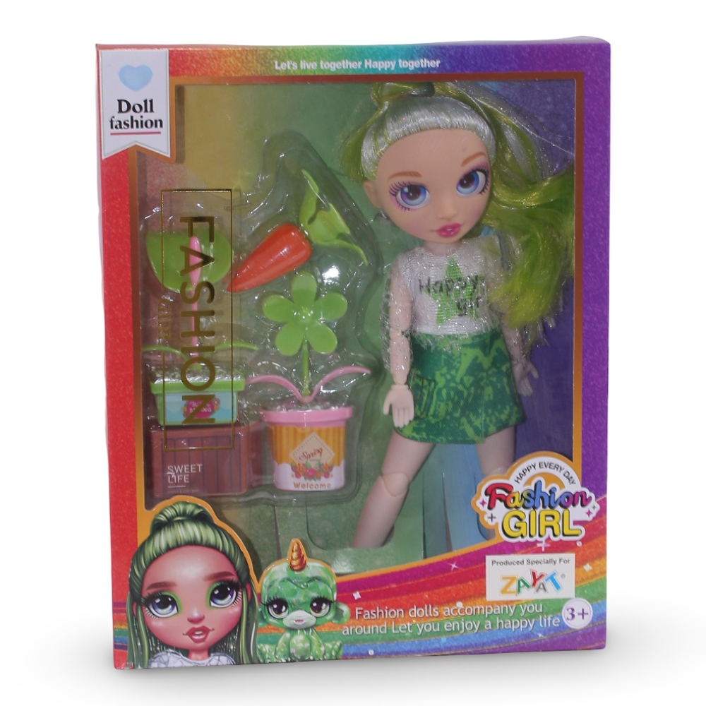 Rainbow Fashion Girl Doll – Green with Plants - Toys - OKO