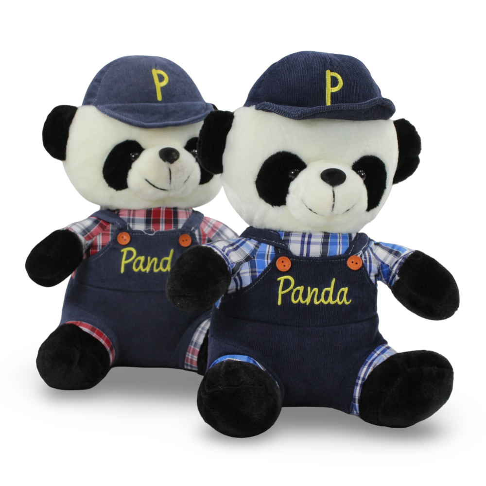 Panda Plush Toy – Medium Size with Checkered Outfit and Cap
