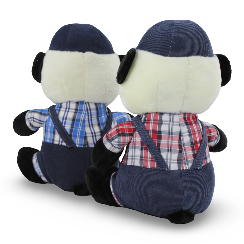 Panda Plush Toy – Medium Size with Checkered Outfit and Cap