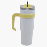 Large Stainless Steel Travel Mug – White with Yellow Handle