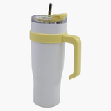 Large Stainless Steel Travel Mug – White with Yellow Handle