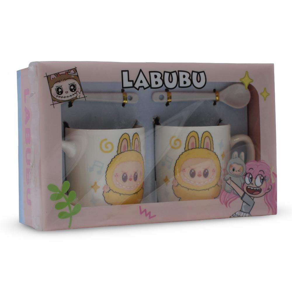 Labubu Ceramic 2-Mugs with Spoons – Set of 2