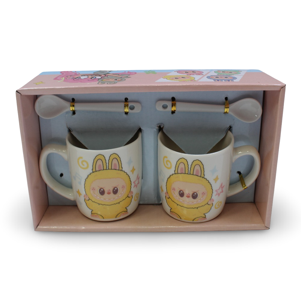 Labubu Ceramic 2-Mugs with Spoons – Set of 2