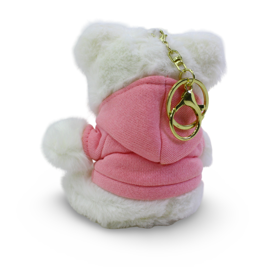 Teddy Bear Plush Keychain – White with Pink T-Shirt