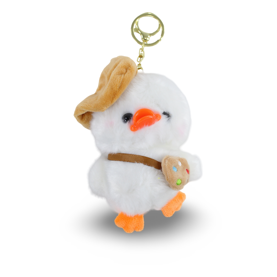 Cute Duck Plush Keychain – White