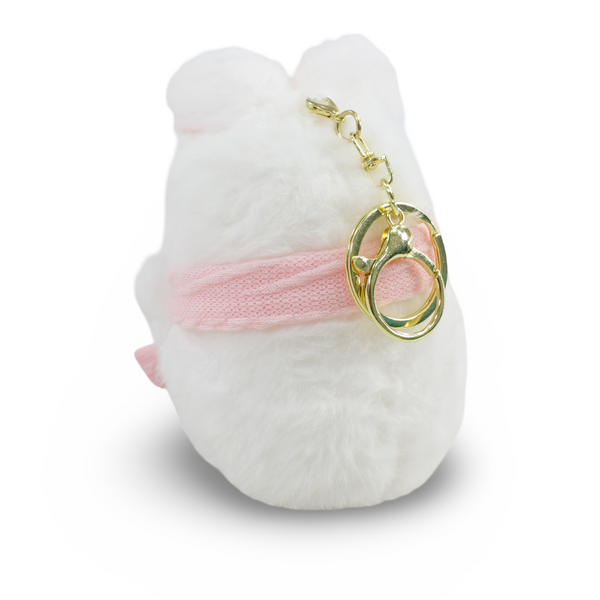 Bunny with Pink Glasses Plush Keychain – White