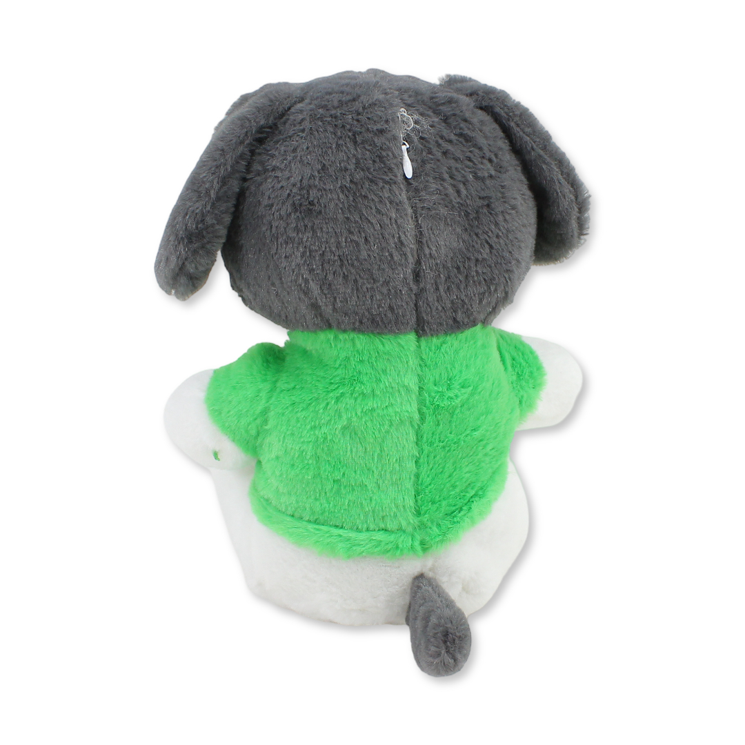 Dog Plush Toy – Grey with Green T-Shirt