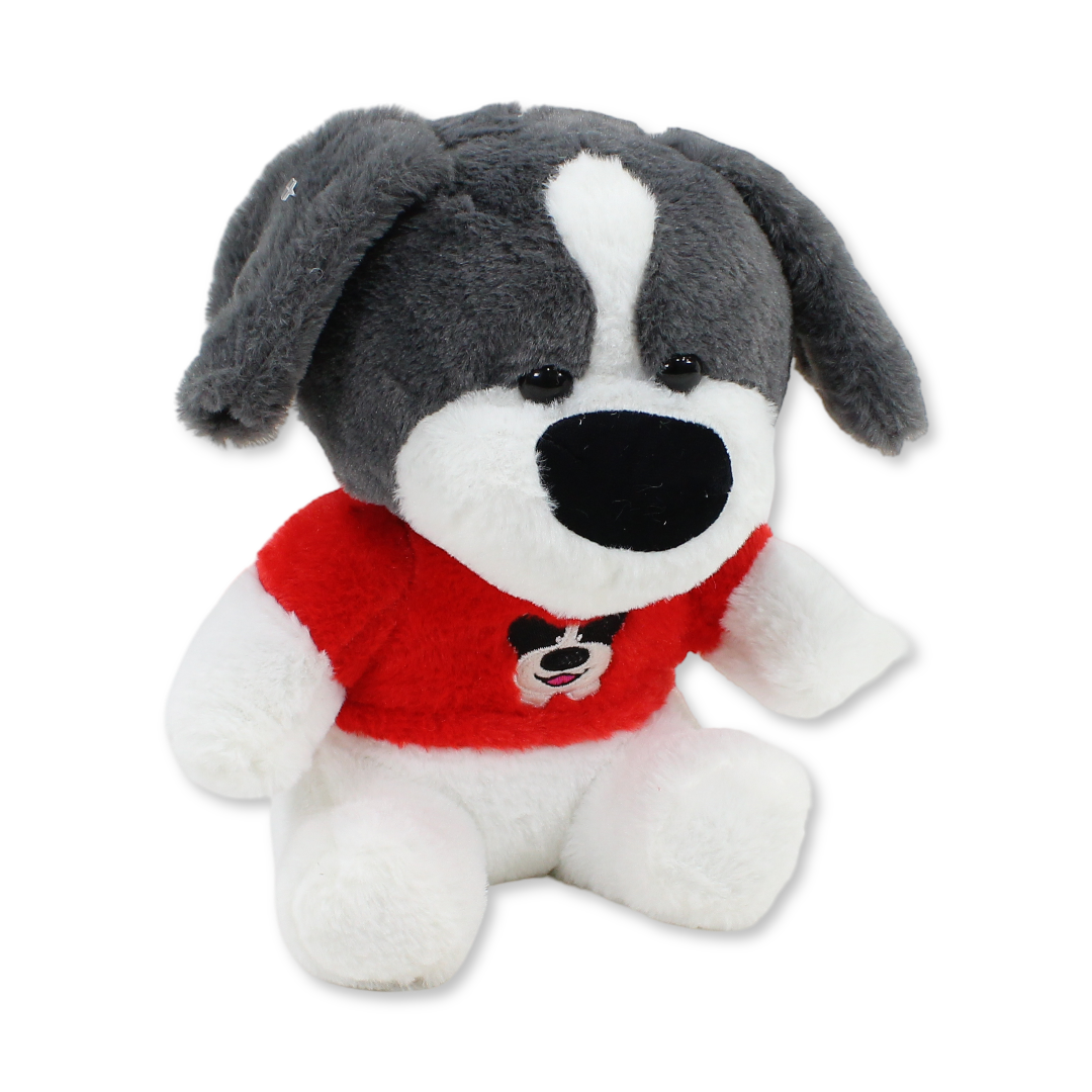 Dog Plush Toy – Grey with Red T-Shirt