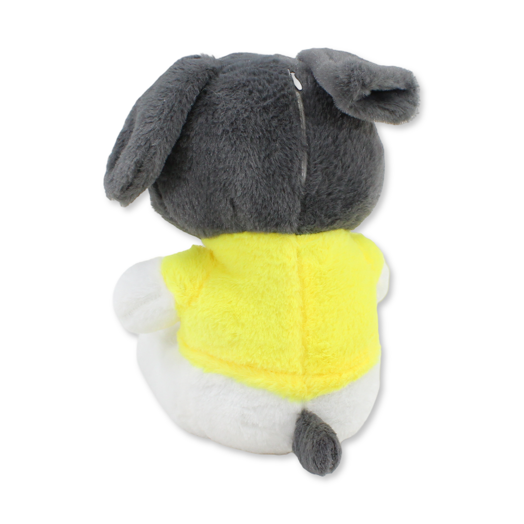 Dog Plush Toy – Grey with Yellow T-Shirt (Medium)