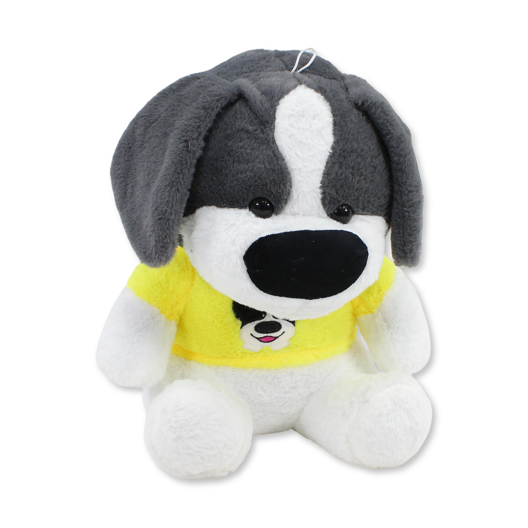 Dog Plush Toy – Grey with Yellow T-Shirt (Large)