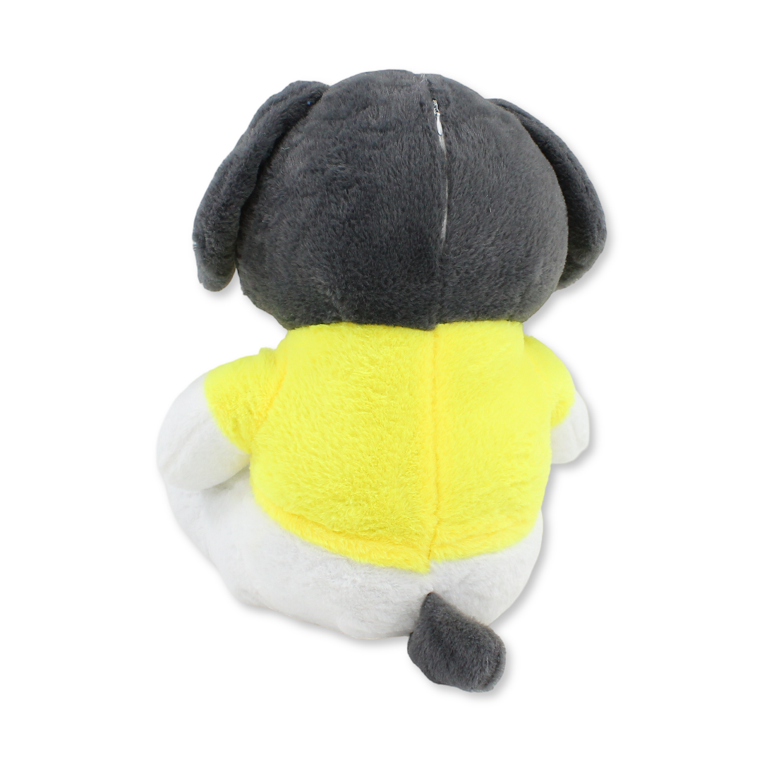 Dog Plush Toy – Grey with Yellow T-Shirt (Large)