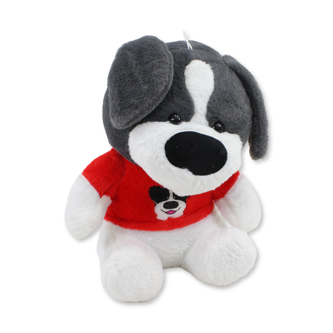 Dog Plush Toy – Grey with Red T-Shirt