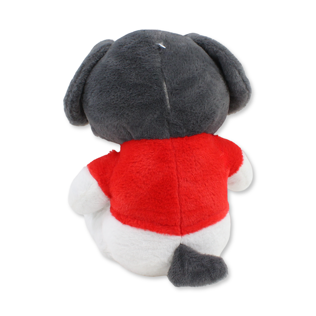 Dog Plush Toy – Grey with Red T-Shirt