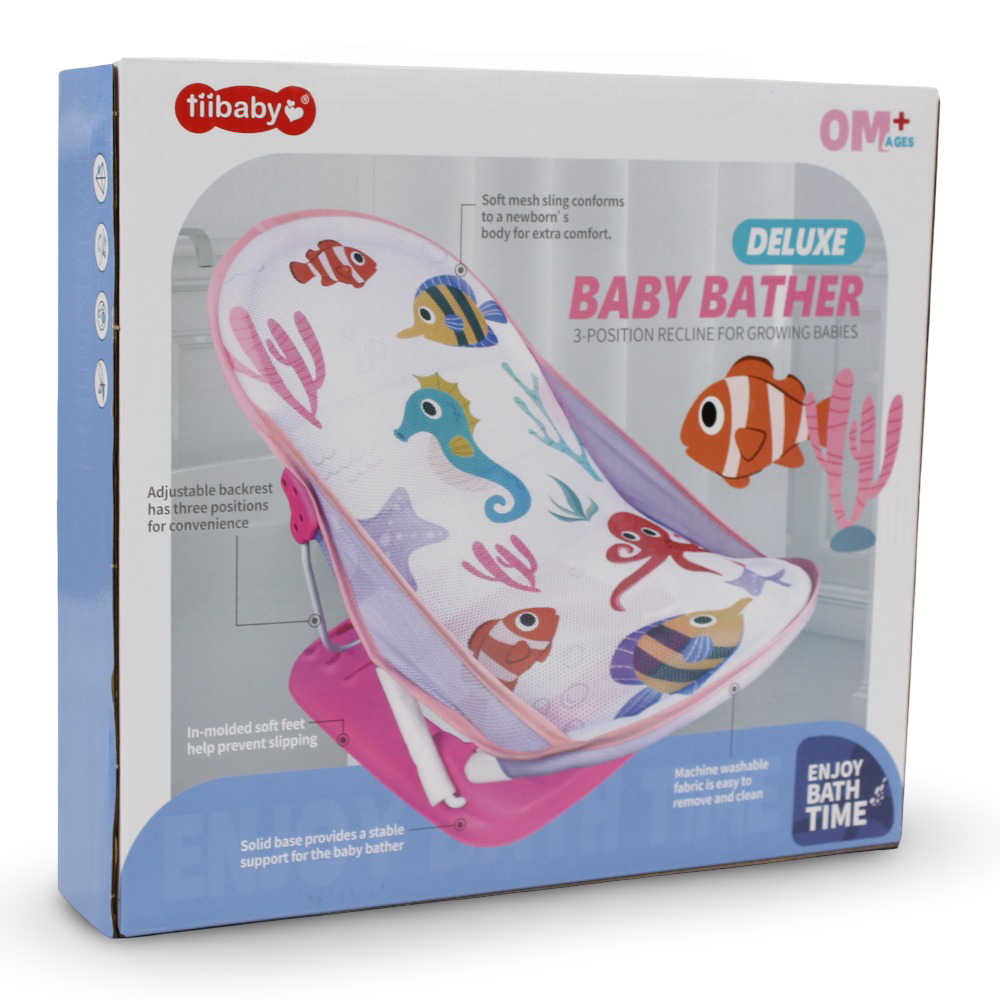 Baby Bath Chair – Pink with Sea Creatures Design