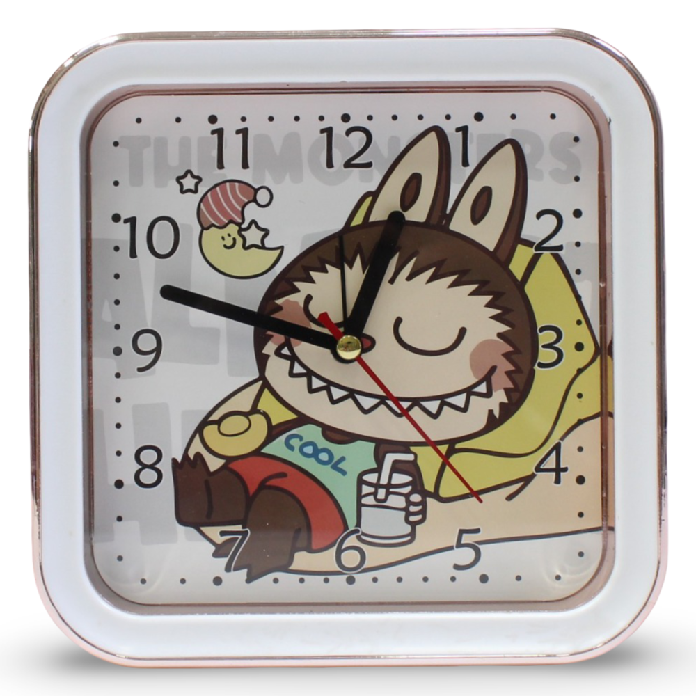 Labubu Metal Square Alarm Clock – White