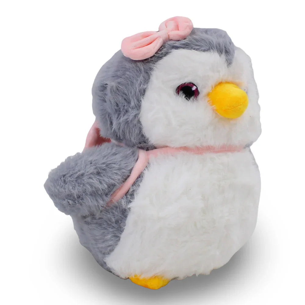 Light Grey & White Penguin Plush Toy with a Backpack