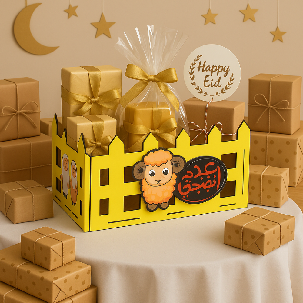 Eid Wooden Gift Box – Yellow– "Eid Farha" Design