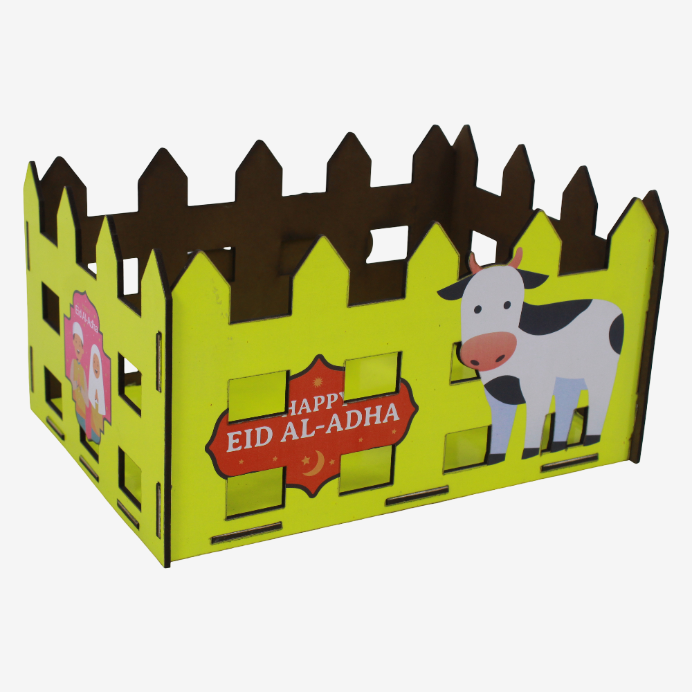 Eid Wooden Gift Box – Yellow– "Eid Farha" Design