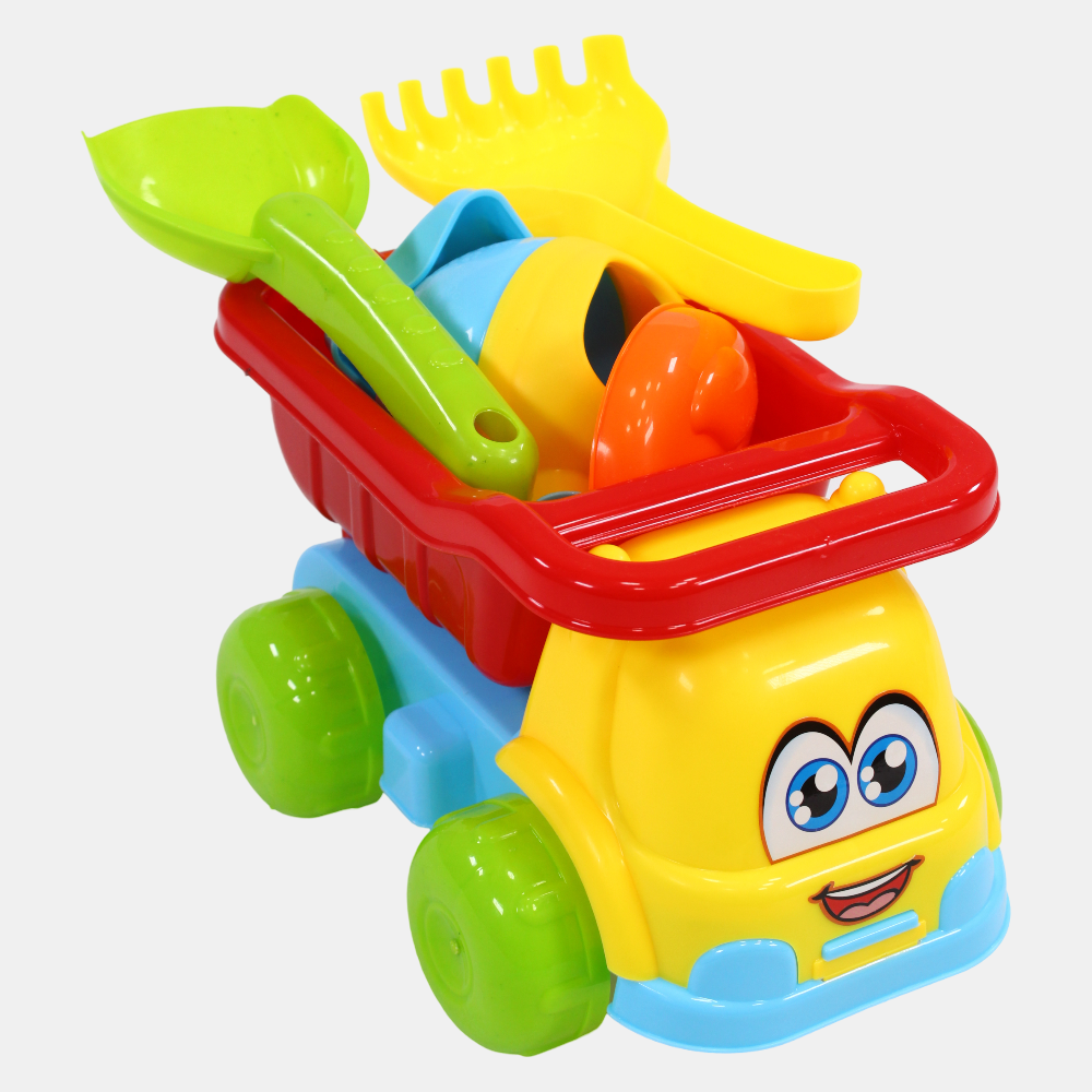 Beach Tipper Truck with Water Sprayer & Tools – Yellow & Red