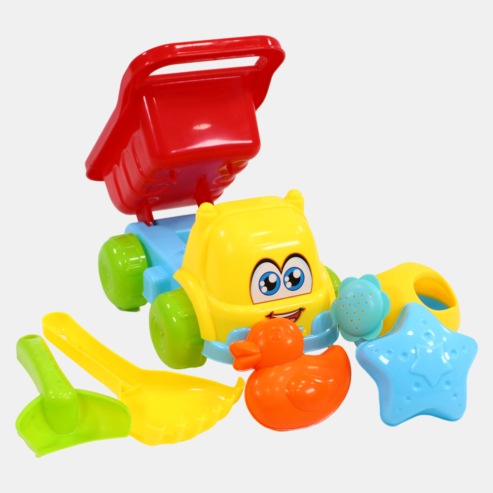 Beach Tipper Truck with Water Sprayer & Tools – Yellow & Red