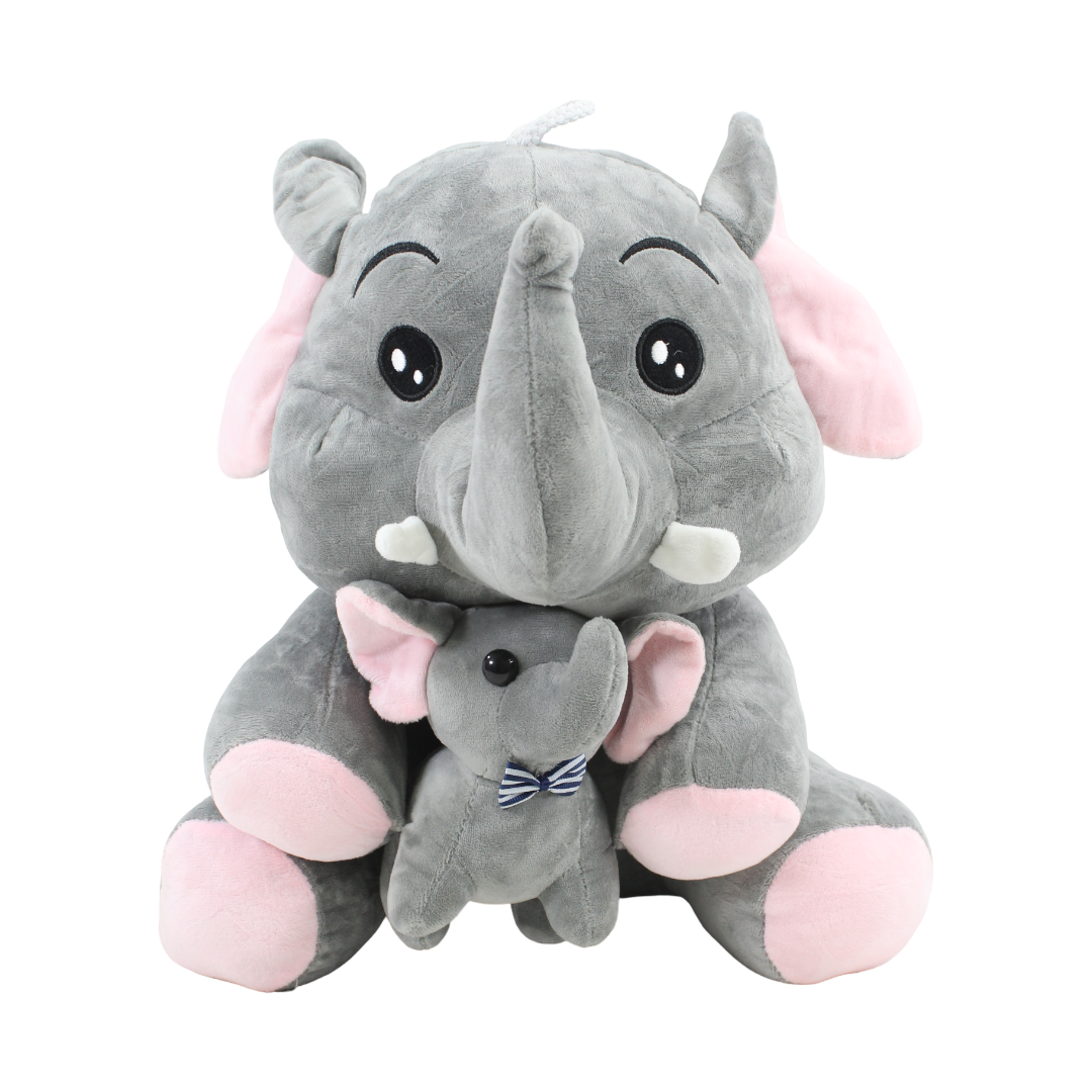 Mother & Baby Elephant Plush Toy Set – Grey (L Size)
