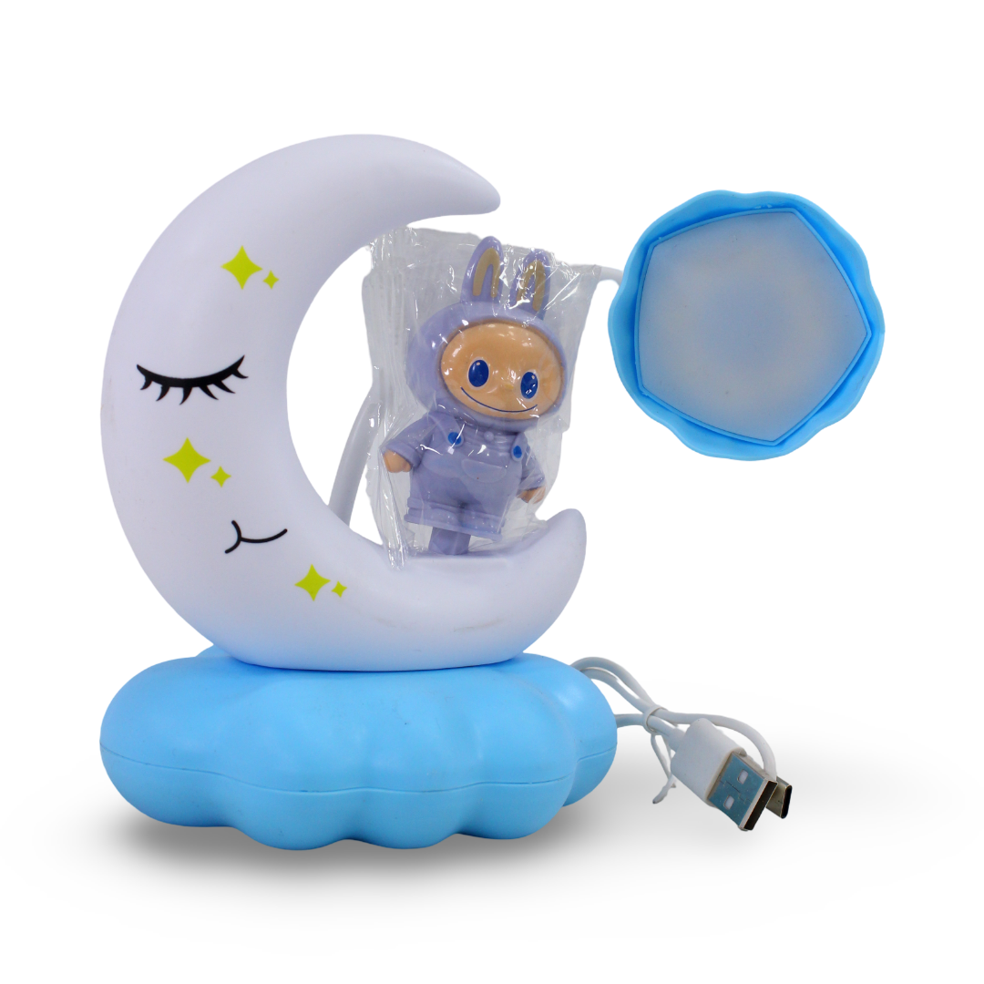 Labubu Moon and Cloud LED Desk Lamp – White & Baby Blue