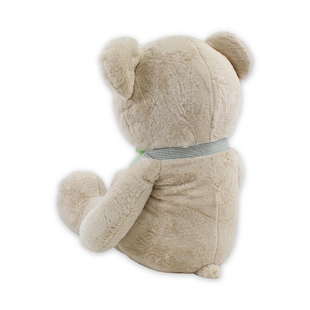 Teddy Bear Plush Toy – Beige with Olive Green Bow Tie