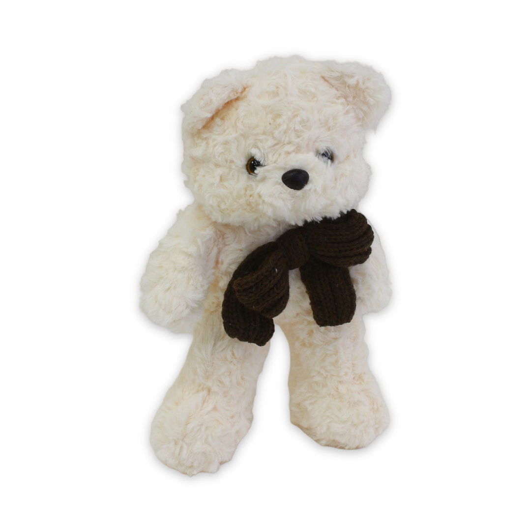 Teddy Bear Plush Toy – Off-White with Red Bow