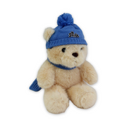 Teddy Bear Plush Toy – Beige with Blue Scarf & Hat