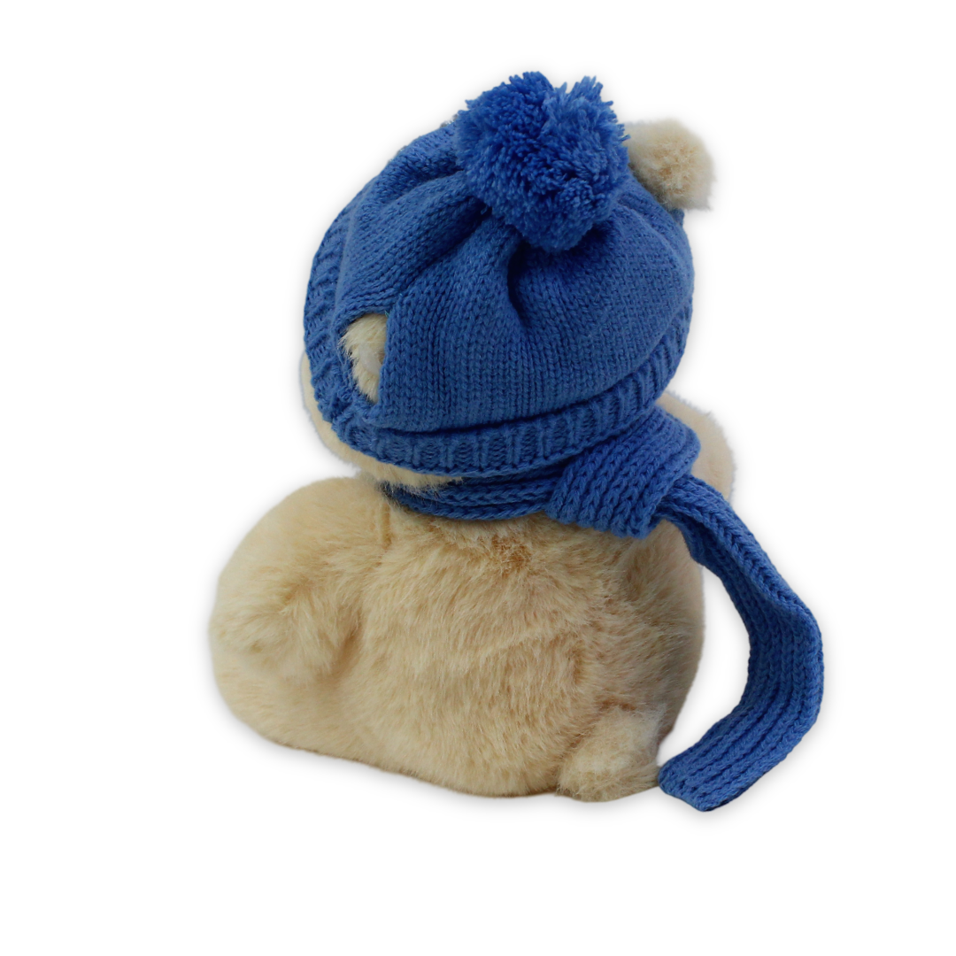 Teddy Bear Plush Toy – Beige with Blue Scarf & Hat