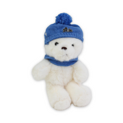 Teddy Bear Plush Toy – Off-White with Blue Scarf & Hat