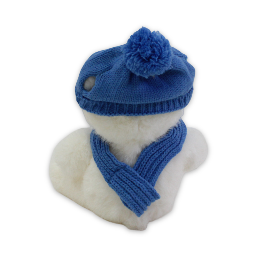 Teddy Bear Plush Toy – Off-White with Blue Scarf & Hat