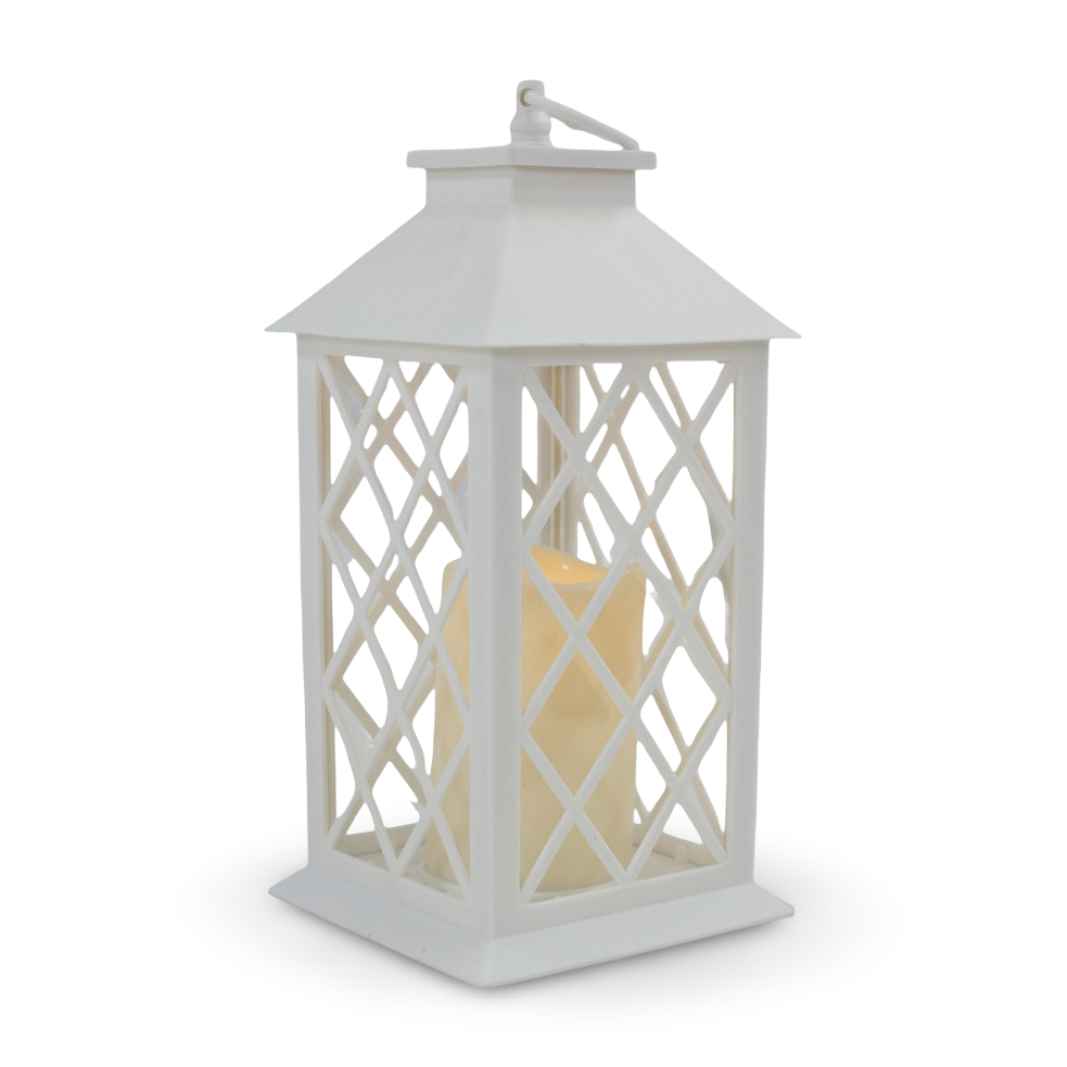 Acrylic Ramadan Lantern with Candle - White
