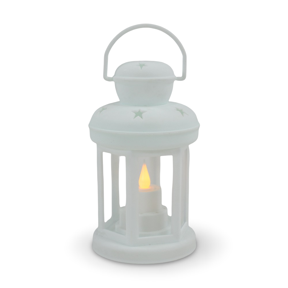 Acrylic Ramadan Lantern with Candle - White