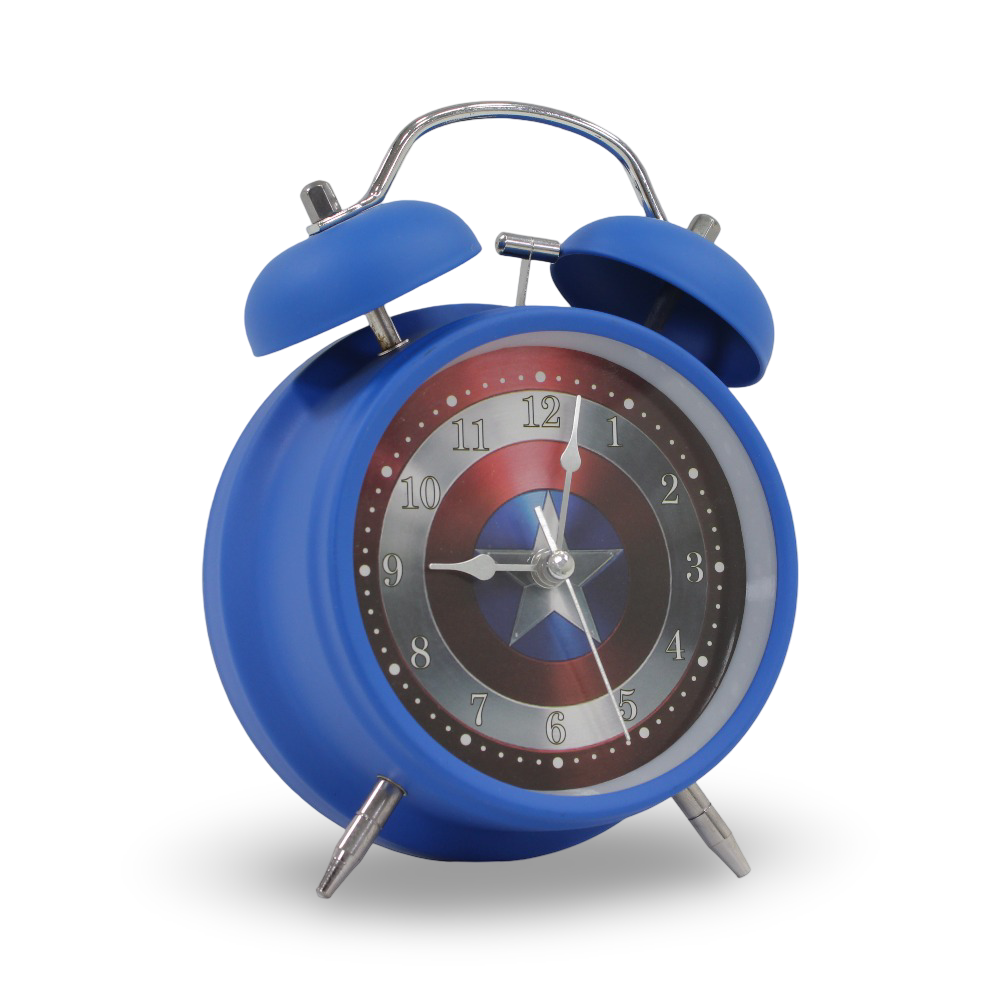 Captain America Double-Bell Analog Alarm Clock Navy – (Large Size)