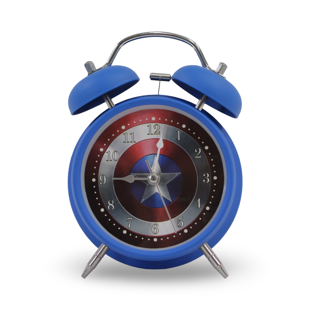 Captain America Double-Bell Analog Alarm Clock Navy – (Large Size)